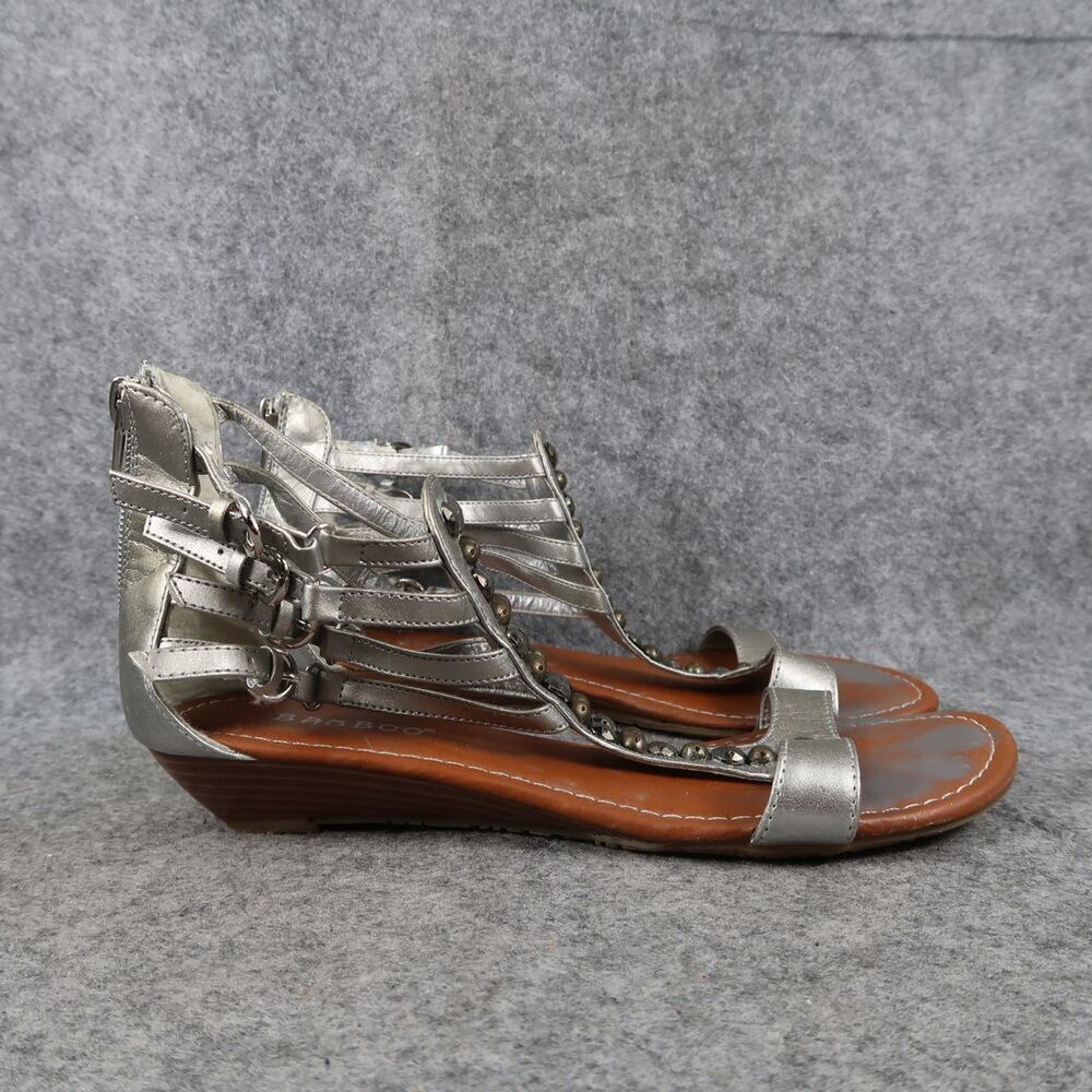 Bamboo Shoes Womens 6 Sandals Wedge Fashion Gladiator Strap Heel Zip Metallic